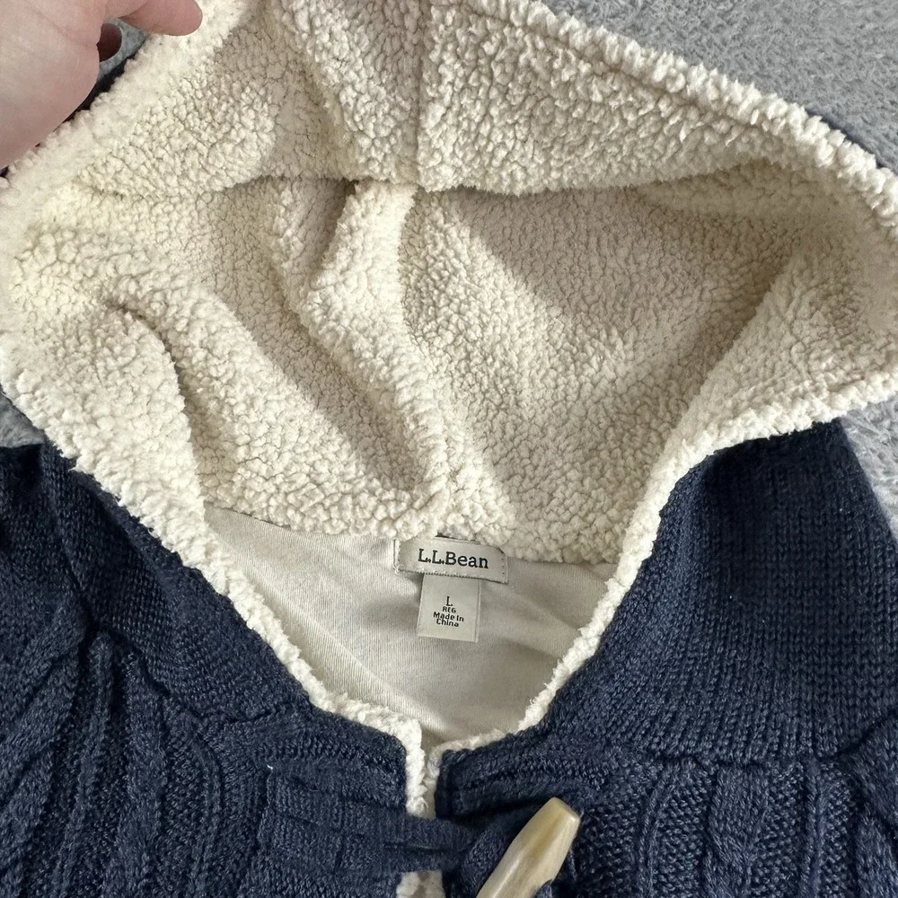 L.L Bean Wool Blend Cardigan Sweater Womens Large‎ Blue Sherpa Lined Cable Knit - Picture 6 of 9